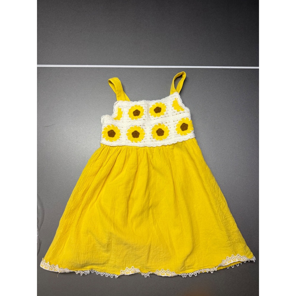 Haute Hippie Kids Style Yellow Sunflower Crochet Lace Trim Dress Size 5
